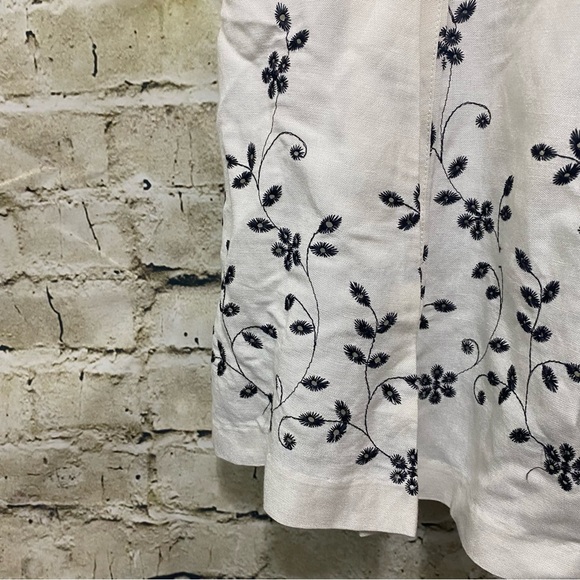 Sandro Sportswear Ivory Black Floral Embroidered Linen Blend A Line Skirt - Picture 2 of 5